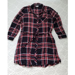 BLL NYC plaid navy red belted rayon shirtdress 2XL